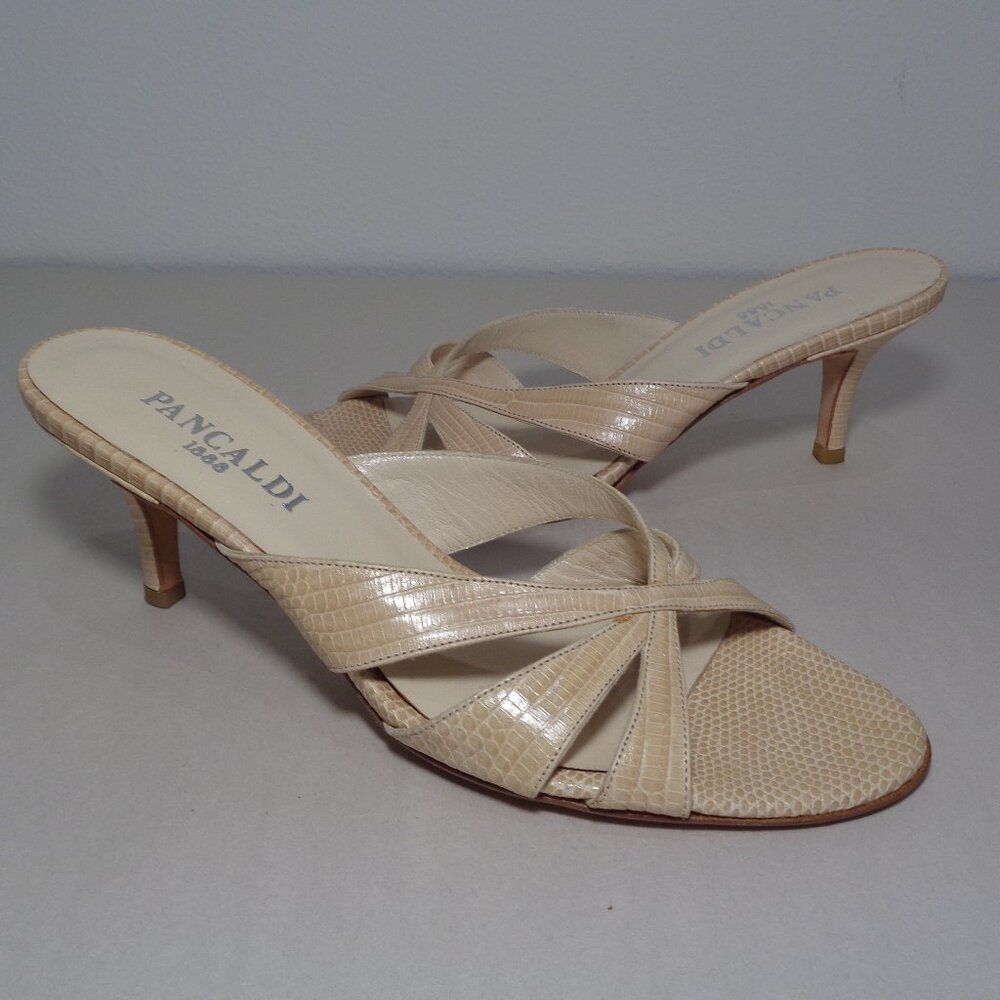 Pancaldi Size 6 M FR616 Beige Leather Heeled Sandals New Women's Shoes